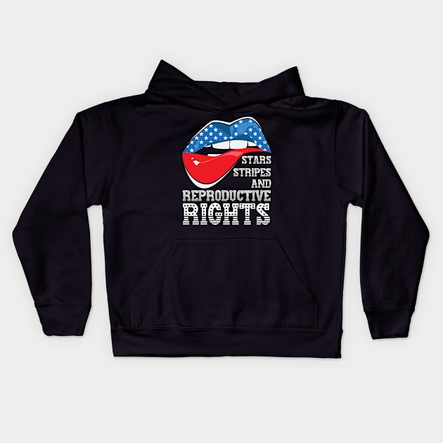 Biting Lip American Flag Stars Stripes Reproductive Rights Kids Hoodie by LittleBoxOfLyrics